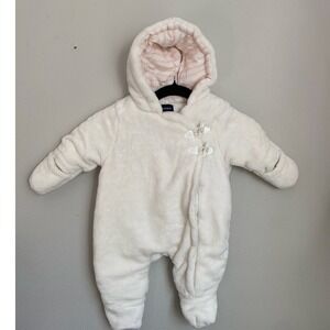 Nautica Baby Girl Snowsuit Bunting Winter Warm Cream Pink Fuzzy Hooded 3/6m Soft